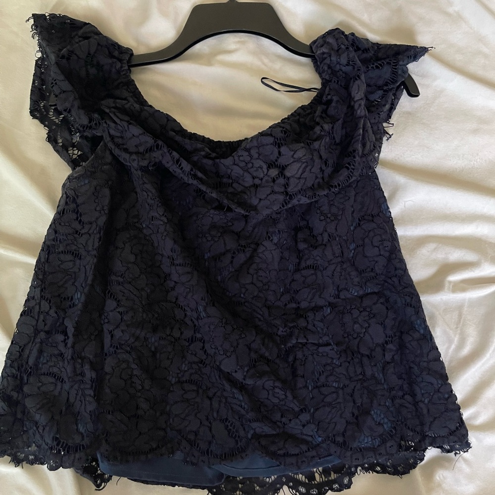 Blue Flutter Sleeve Ruffled Blouse